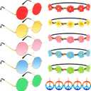 Morcheiong 60 Pcs Hippie Accessory Set Includes Multicolor Daisy Flower Headbands, Round Sunglasses and Peace Sign Necklaces for 60s 70s Party Supplies