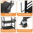 PLKOW Foldable Kitchen Cart with Solild Oak Wood Top, Rolling Kitchen Island on Wheels, 3-Tier Storage Utility Cart for Microwave, Toaster Oven, Small Spaces
