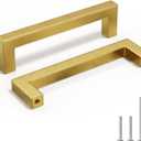 Homdiy 6 Pack 4 Inch Gold Handles for Cabinets Kitchen Cabinet Handles Brushed Brass Cabinet Pulls Gold Hardware for Cabinets Stainless Steel Modern Hardware