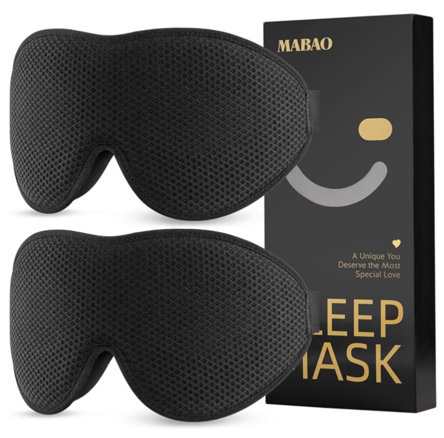 MABAO 2 Packs Sleep Mask for Side Sleeper, Eye Mask for Sleeping Women Men, 3D Contoured Cup No Eye Pressure 100% Light Blocking Sleeping Mask with Adjustable Strap Night Blindfold Flight, Nap, Black