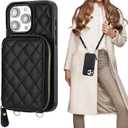 Bocasal Crossbody Wallet Case for iPhone 15 Pro Max, RFID Blocking PU Leather Zipper Handbag Purse Flip Cover, Kickstand Folio Case with Card Slots Holder Wrist Strap Lanyard 5G 6.7 Inch (Black)