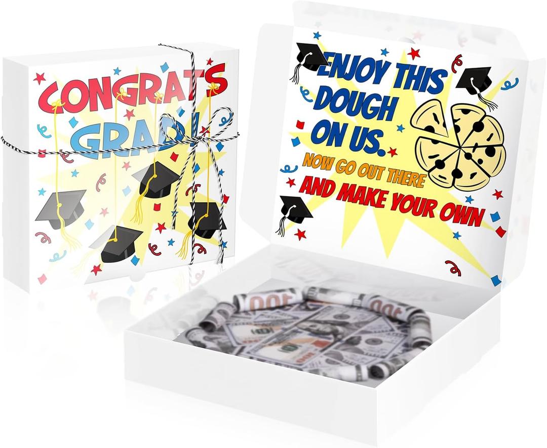 4 x XiaosRen Graduation Pizza Money Box for Cash Gift Money Holder Funny Pizza Gift Boxes for Surprise Holder Graduation Season Grad Party Supplies (Cash Not Include)(White)