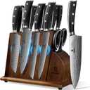 Knife Sets for Kitchen with Block, 17 Pieces with Magnetic Knife Holder, German High Carbon Stainless Steel Damascus Pattern Chef Knife Set
