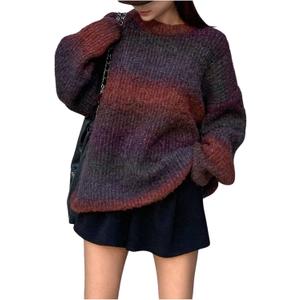 SOLY HUX Women's Vintage Long Sleeve Sweater Crew Neck Knitted Pullover Sweaters Oversized Tops Winter Festivals Clothes (L)