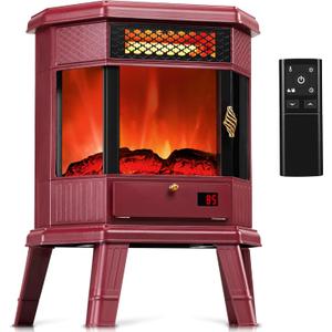 Electric Fireplace Heater 22 in Freestanding Fireplace Stove Infrared Fireplace RealSmart with 3D Flame Effect Remote Control, Timer, Overheating Protection Heater for Indoor Use Black (Christmas Red)