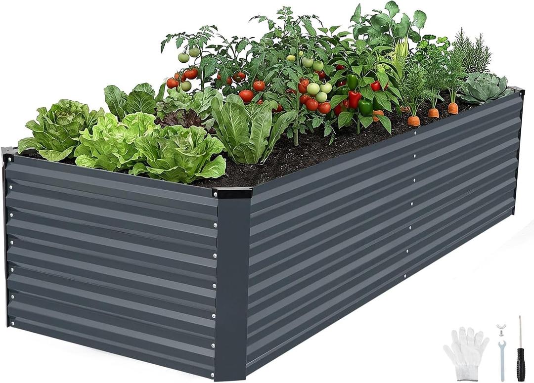 INNO STAGE 8x3x1.84ft Galvanized Raised Garden Bed, Raised Garden Bed Kit-Metal Planter Box Outdoor, Planting for Vegetables, Fruits, Herbs, Flowers, Grey, 832ft
