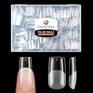 Medium Square Nail Tips, 240pcs Soft Gel Pre-Shaped Acrylic Fake Nails, Half Matte Full Cover Clear Gelly Press on Flase Nail Tips for Extension Nail Manicure Home DIY 12 Sizes Gelly Tips