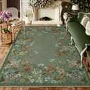Wonnitar Washable 8x10 Living Room Area Rug, Large Green Floral Rugs for Bedroom, Non-Slip Soft Botanical Area Rug Throw Carpet for Dining Guest Room Playroom (Green,8'x10')