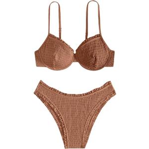 SweatyRocks Women's Bikini Sets for Women Textured Push Up Bathing Suits 2 Piece Swimsuit S