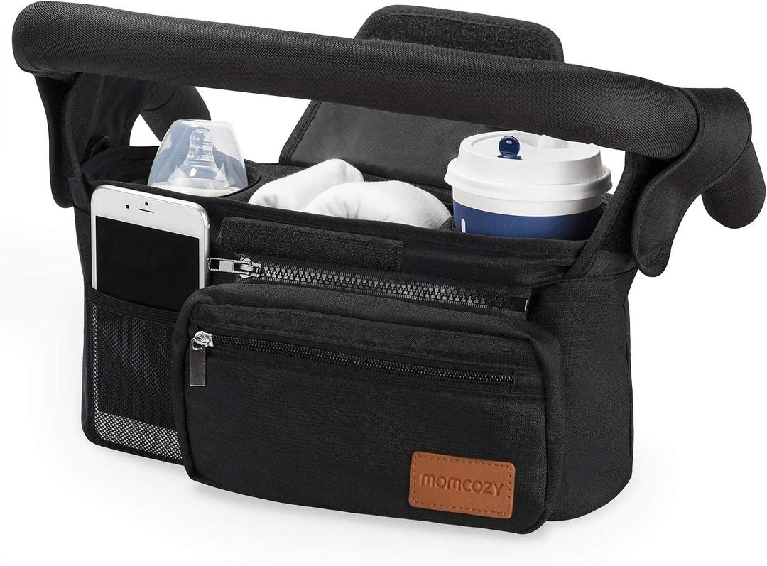Momcozy Universal Stroller Organizer with Insulated Cup Holder Detachable Phone Bag & Shoulder Strap, Fits for Stroller like Uppababy, Baby Jogger, Britax, BOB, Umbrella and Pet Stroller (Black)