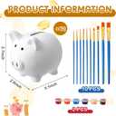 48 Pcs DIY Ceramic Piggy Banks Pig Coin Banks Xmas Gift Unglazed White for Boys Girls with 2 Paint Strips 10 Brushes Money Birthday Home Festival Fun Activities Gift, 3.1 x 2.6 x 2.7 Inches