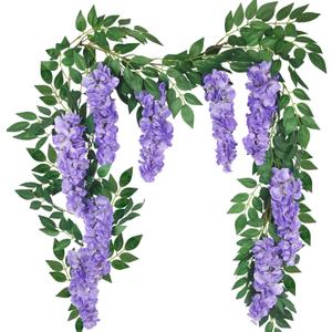 CISDUEO Wisteria Hanging Flowers Wisteria Flowers Vine Garland Wedding Arch Decoration Purple Blue 6.56 Ft Artificial Wisteria Vines Hanging Flower Vines Silk for Party Garden Home Table Backdrop