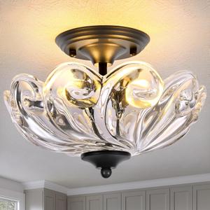 HuixuTe Modern Semi Flush Mount Ceiling Light, 3-Light Black Close to Ceiling Light Fixture with Clear Glass Shade for Living Room Entryway Bedroom