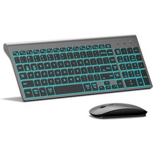 Wireless Keyboard and Mouse Ultra Slim Combo, TopMate 2.4G Silent Compact USB 2400DPI Mouse and Scissor Switch Keyboard Set with Cover, Batteries Included, for PC/Laptop/Windows/Mac  Gray Black