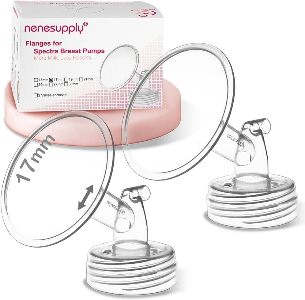 Nenesupply 17mm 2 pc Flanges Compatible with Spectra S2 S1 9 Plus Synergy Gold Breastpump Replacement to Spectra Pump Parts Flange Accessories Wide Mouth Work with Valve Backflow Protector Bottle