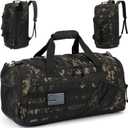 3-in-1 Tactical Gym & Travel Duffle Bag Backpack Men Multi-Functional 45L Military Sports Duffle Bag with Shoe Compartment & Wet Pocket for Workout Weekender Overnight Bag with Molle Webbing, Camo