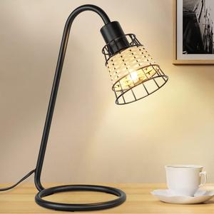 Depuley Industrial Table Lamp, Modern LED Desk Lamp, Black Metal Bedside Nightstand Lamp with Rattan Shade, Small Table Lamps Rattan for Bedrooms, Living Room, Office, Study, E12 LED Bulb Included
