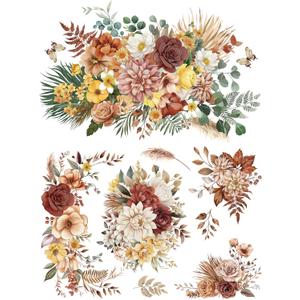 Joeyan Boho Flower Bouquets Rub On Transfers for Furniture and Crafts, 2 Large Flower Design Sheets 12''x18'', DIY Home Decal on Wood Glass Metal Canvas Porcelain Paper Plastic, Champagne Season