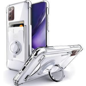 Shields Up for Samsung Galaxy Note 20 Case, Minimalist Wallet Case with Card Holder [3 Cards] & Ring Stand, [Drop Protection] Slim Protective Cover for Samsung Note 20 5G - Clear