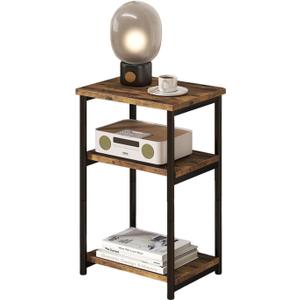 Garvee 3 Tier End Table, Tall Side Table with Storage, Telephone Tables with Metal Frame Small Nightstand for Small Spaces for Living Room Bedroom Sofa Couch Hall Easy Assembly Brown