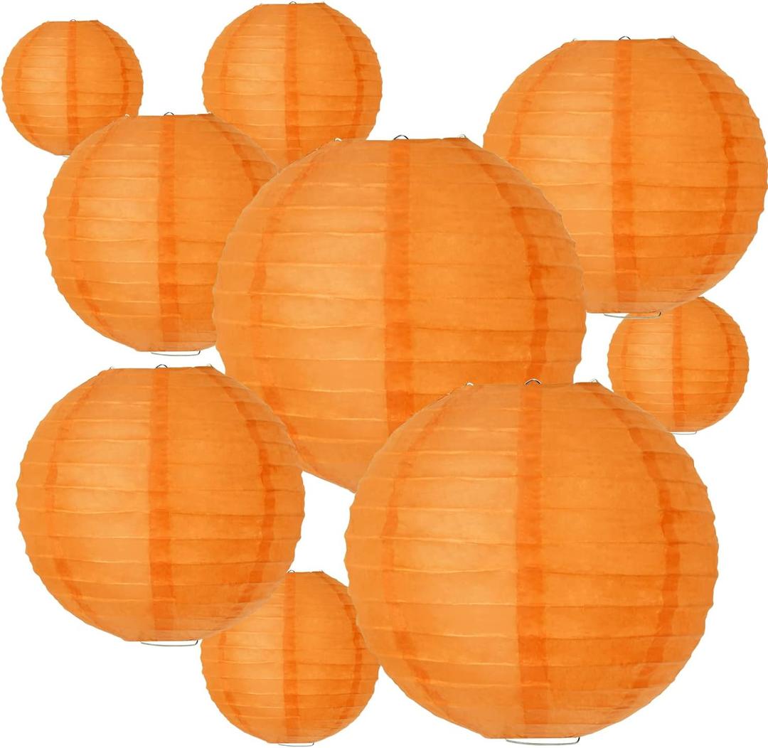 BEISHIDA Orange Round Paper Lanterns Decorative Hanging Asia Chinese Japanese Paper Lanterns Lamp for Birthday Wedding Halloween Baby Bridal Shower Fall Home Decor Party Decoration10 Packs (4681012 Inch)
