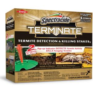 Spectracide Terminate Termite Detection & Killing Stakes2, 5 Count, Replacement Stakes With Pop-up Indicators Detect Termite Activity And Kill Foraging Termites