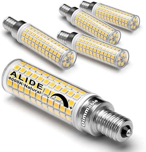ALIDE E12 100W Dimmable Candelabra LED Light Bulbs Equivalent, Natural White 4000K,1000 Lumen C7 T6 Dimmable E12 10W LED Chandelier Bulbs for Ceiling Fan Pendant Salt Lamp,5 Pack