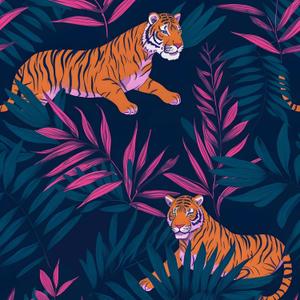 Tiger Peel and Stick Jungle Animal Wallpaper, Blue, 17.5" x 393" Vinyl Wallpaper, Waterproof, Self-Adhesive