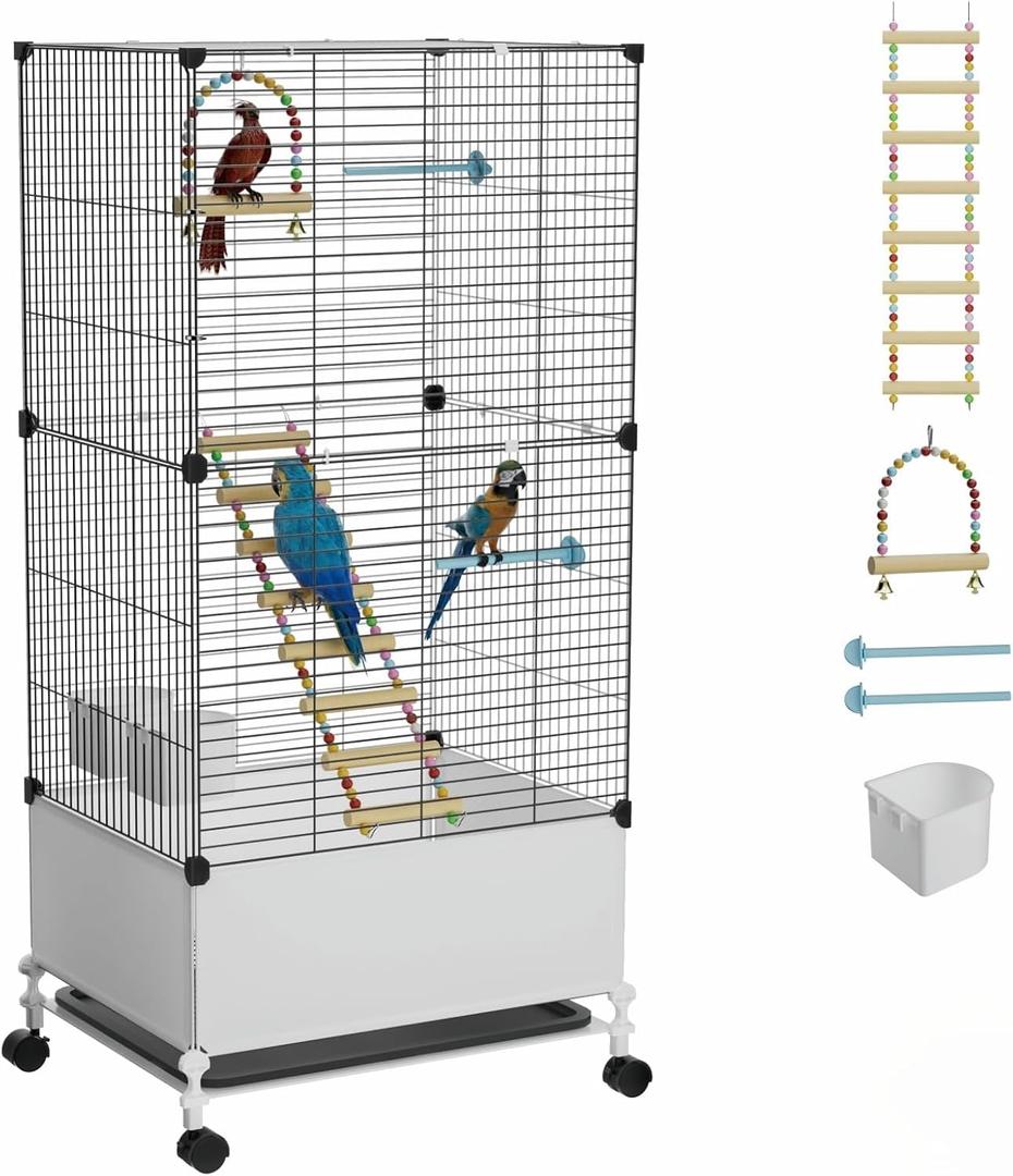 STILLCOVE Big Flight Bird Cage, Black Parakeet Cages with Rolling Stand & Wheels, Wide Birdcage for Parrots Cockatiels Conure Budgie Canary Finch Lovebird