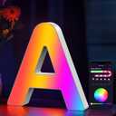 4 x Light Up Letters Marquee Letter - LED Lights Room Decor - Music Sync RGB Color Changing Logo Game Lights for Girls Women Party Birthday Christmas Valentine's Day Wall Desktop Decoration (MRGB-A)