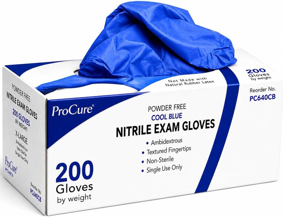 ProCure [200 Count] Disposable Nitrile Gloves - Latex Free, Powder Free Medical Exam Gloves, M