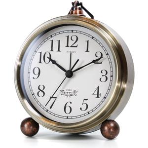 AYRELY 5.3" Vintage Analog Alarm Clock, Battery Operated Metal Desk Clock, Retro Table Clock with Light for Living Rooms, Bedrooms, Shelf, Home Decor (Gold)