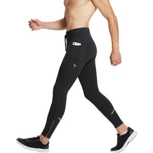 Baleaf Men's Winter Running Tights Thermal Cycling Pants Water Resistant Pockets Zipper Legs Cold Weather (Large, Black)