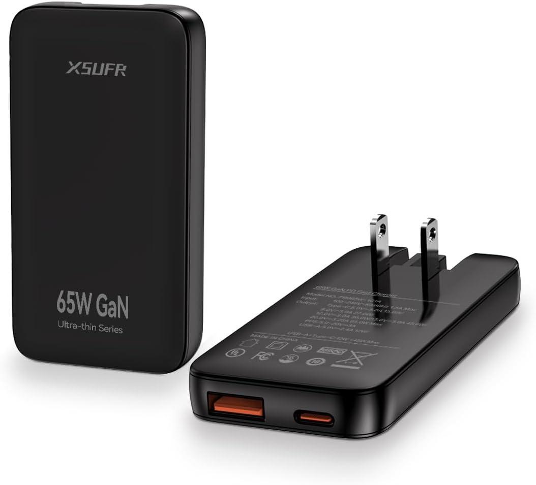 65W Flat USB c Wall Charger,Folding Travel Dual Port USB Wall Charger, for Laptops, Tablets, Phones, Black (Black-New)