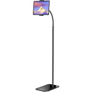 iPad Stand, Adjustable Tablet Floor Stand Metal Tablet Holder with Flexible Gooseneck, Compatible with iPad, Kindle, and Cell Phones (4.7''-13''), Ideal For Hands-Free Use