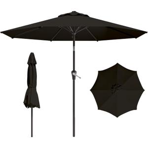 9 FT Patio Umbrella for Outdoor, Outdoor Umbrella with Push Button Tilt and Crank, Outdoor Patio Umbrellas with 8 Sturdy Ribs for Market, Garden, Deck, Backyard, Pool (Black) (9FT)