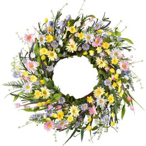 LSKYTOP Artificial Daisy Wreath 24Inch Front Door Wreath with Colorful Daisy Spring Wreaths Summer Wreath for Indoor Home Decor