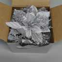 GREENTIME 12 Pcs Glitter Poinsettia 5.5" Artificial Flowers Christmas with Clips Stems Xmas Tree Ornaments for New Year Party Stairs Fireplace Porch Balcony Garden Church Wreath Decoration (Silver)