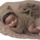 Newborn Photography Props Handmade Bear Hat Wrap Set for Baby Boys Girls Photoshoot Knitted Bonnet Blanket Photo