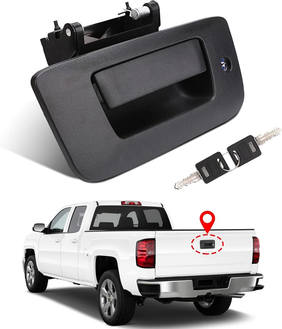 Yinlowa Locking Tailgate Handle 22755305 for 2008-2014 Chevrolet Chevy Silverado GMC Sierra 1500 2500 3500 Tailgate Latch Handle with Bezel & Lock Cylinder