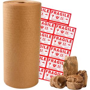 Honeycomb Packing Paper 12" Width X 400 FT for Moving Glass Dishes Recyclable Wrapping Paper Bubble Wrap Packing Material for Shipping Fragile Items Shipping Filler with 20 Fragile Stickers