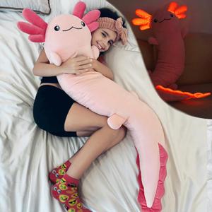 Tezituor Pink Axolotl Stuffed Animal for Valentine's Day, 48 Inch Glow-in-Dark Plush Toy Body Pillow for Kids Adults Girls 6-12, 4 Ft Large Stuffed Salamander Axolotl Lovers Gifts Christmas Easter