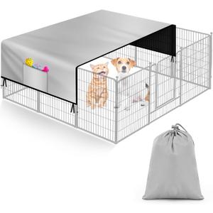 Patelai 114 x 71 Inches Heavy Duty 600d Oxford Dog Playpen Cover Extra Large Uv-Resistant Sun/Rain Shade, Fits 24/32/35/40/45/47/50 Inch Dog Panels for Outdoor Comfort and Protection (Cover Only)