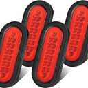 LIGBT 4Pcs 6" inch Red Oval LED Trailer Lights 32 LED Halo Tail Lights Brake Turn Stop Signal Lights w/Rubber Grommet for Truck RV Van Boat Trailer DC 12V 24V