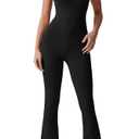 QINSEN Flare Jumpsuits for Women Spaghetti Straps Scoop Neck Bodycon Full Length Casual Unitard Playsuit M