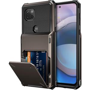 Vofolen for Moto One 5G Ace Case Wallet Cover 4-Card Credit Card Holder ID Slot Scratch Resistant Dual Layer Hybrid Protective Hard Shell Rugged TPU Bumper Armor Case for Motorola One 5G Ace Gun