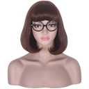 Morvally Short Brown Bob Wig with Bangs for Cosplay Costume Hallaween Party Including Glasses (Brown)