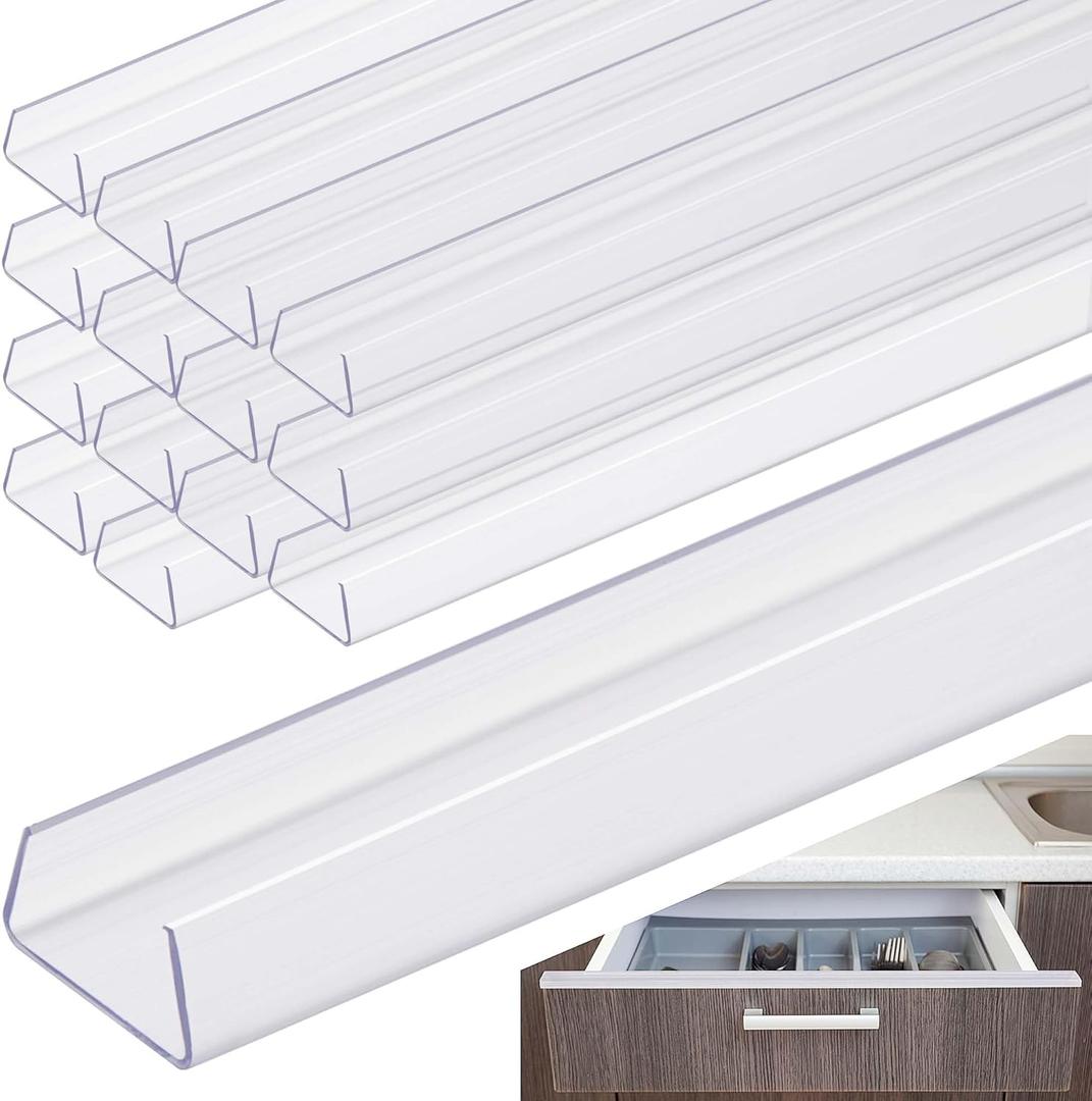 15 Pcs 24" Cabinet Door Protector Edge Guard-3/4 Thick Slip-On Drawer Door Protector in Clear-Shelf Edge Protectors for Kitchen Cabinets to Prevent Wear,Chipping and Discolouration