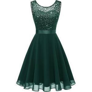 BeryLove Women's Short Prom Dresses for Teens Sleeveless Flowy A Line Wedding Guest Lace Formal Dress (Green, XXXL)