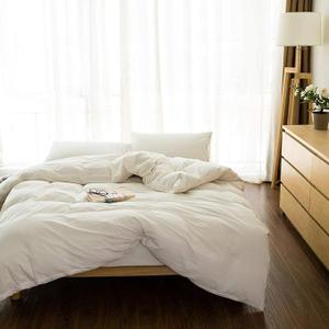 EMME Cotton Duvet Cover Queen Size 3-Piece Set 100% Washed Cotton Bedding Comforter Cover Full Size with 2 Pillow Shams Solid Color (Cream White, Full/Queen)